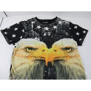 Huge‎ New York All Over Print Eagles and Stars T-Shirt Black Size Med A9